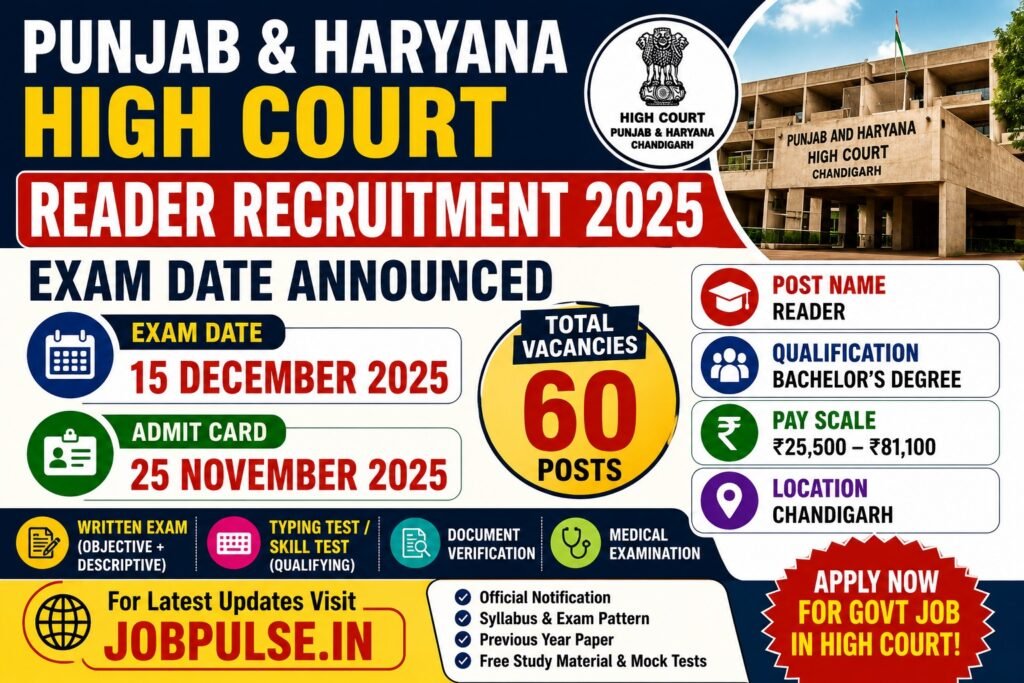 Punjab & Haryana High Court Reader Recruitment 2025