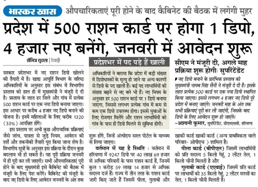 Haryana Ration Depot Apply Online 2026