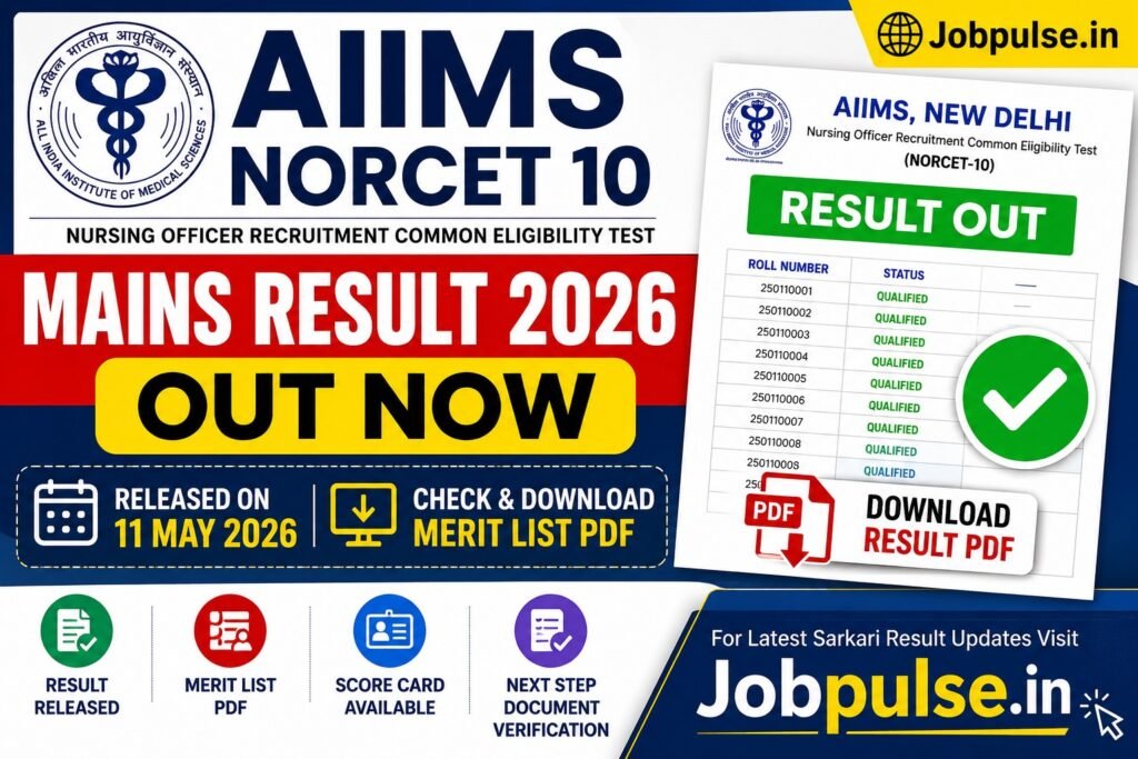 AIIMS NORCET 10 Mains Result 2026
