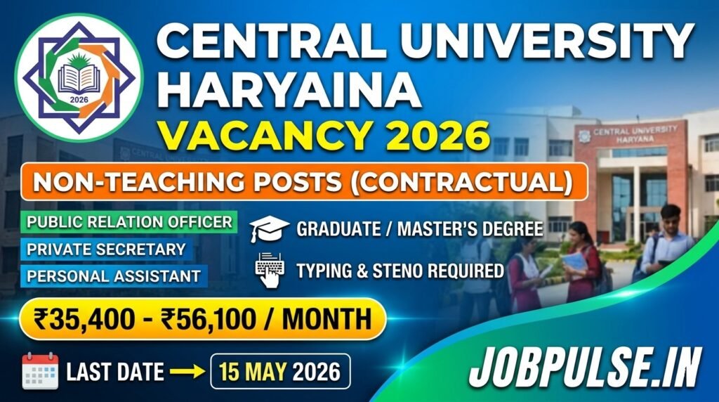CUH Recruitment 2026: Central University of Haryana Non-Teaching Vacancy