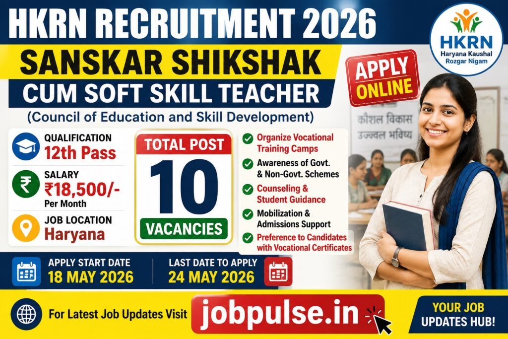 HKRN Sanskar Shikshak Cum Soft Skill Teacher Recruitment 2026