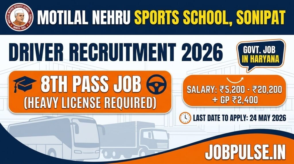 MNSS Rai Recruitment 2026: Motilal Nehru Sports School Driver Vacancy