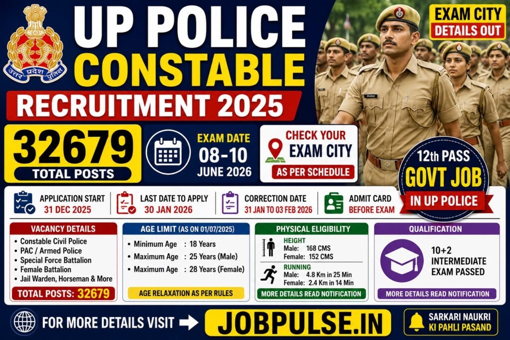 UP Police Constable Recruitment 2025 Exam City Details Released